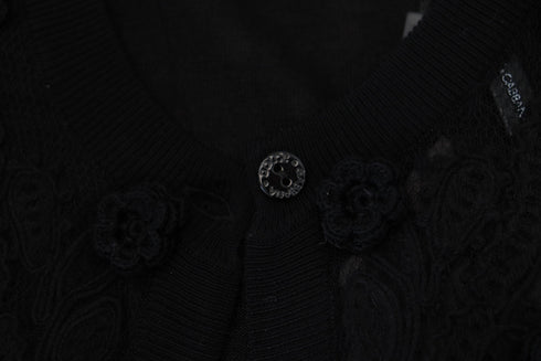 Dolce & Gabbana Black Floral Lace Button Cardigan Sweater